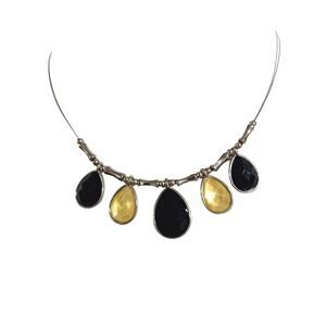 Yellow Black Stone Cabochon Glass Necklace Bead Spring Summer Fashion Jewelry